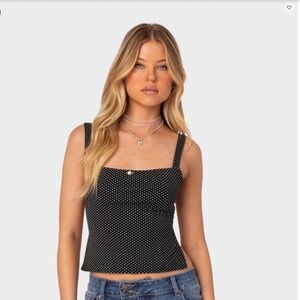 EDIKTED Kaia Polka Dot Tie Back Top
